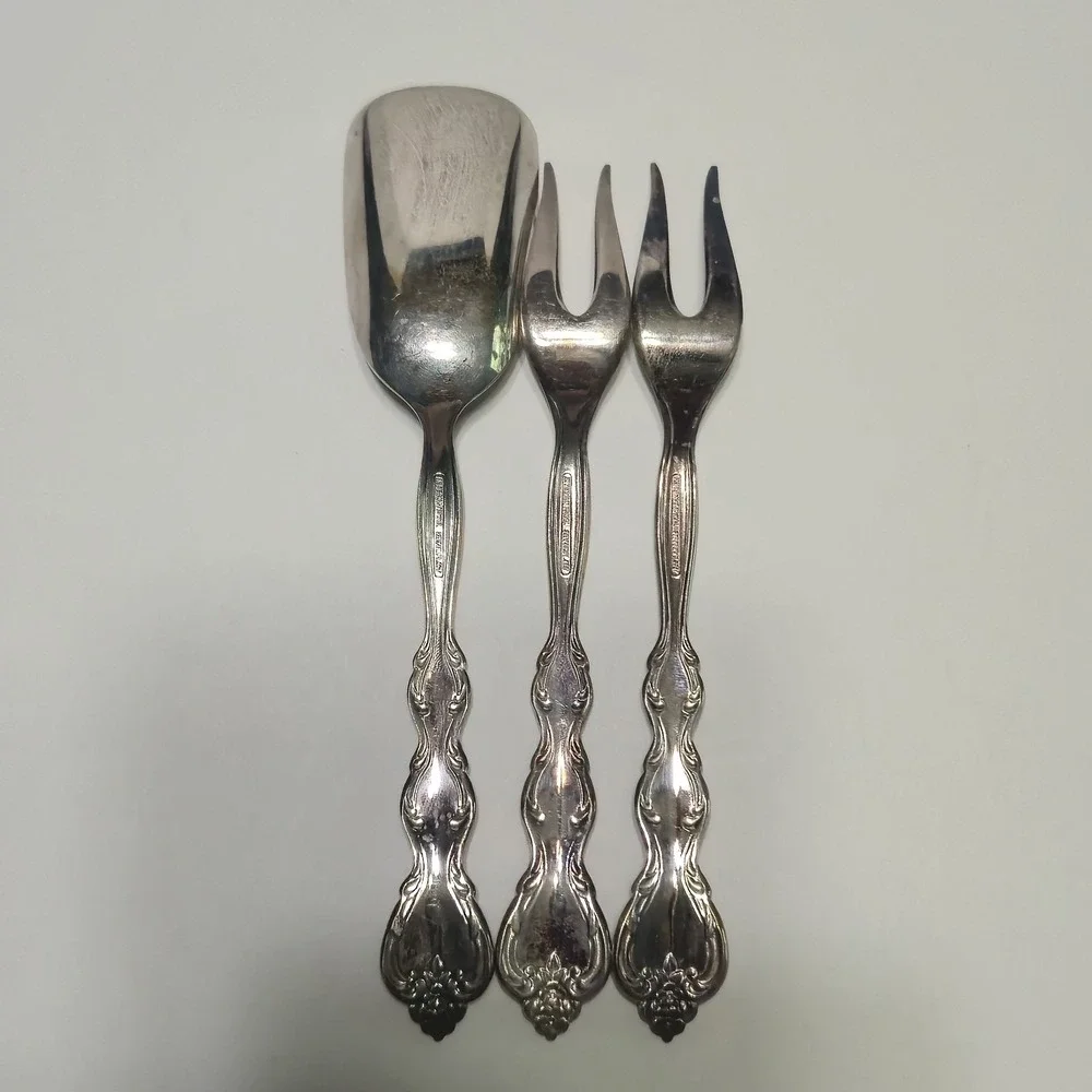 Vtg International Silverplate Interlude‎ Flatware Set Serving Fork and Spoon 3pc